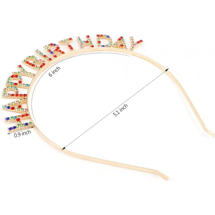 Çocuk   Rengarenk Kristal Taşlı Ekstra Lüks Gümüş Kaplama Happy Birthday Taç 16x17 cm