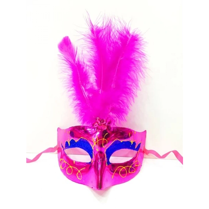 Renkli Tüylü Venedik Parti Maskesi Karışık Renk 12 Adet Set