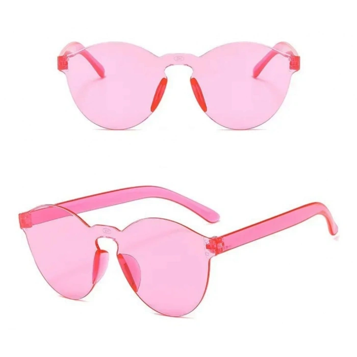 Eğitici Çocuk Sert Mika Oval Şekilli Çerçevesiz Pembe Gözlük Retro Parti 5x14 cm