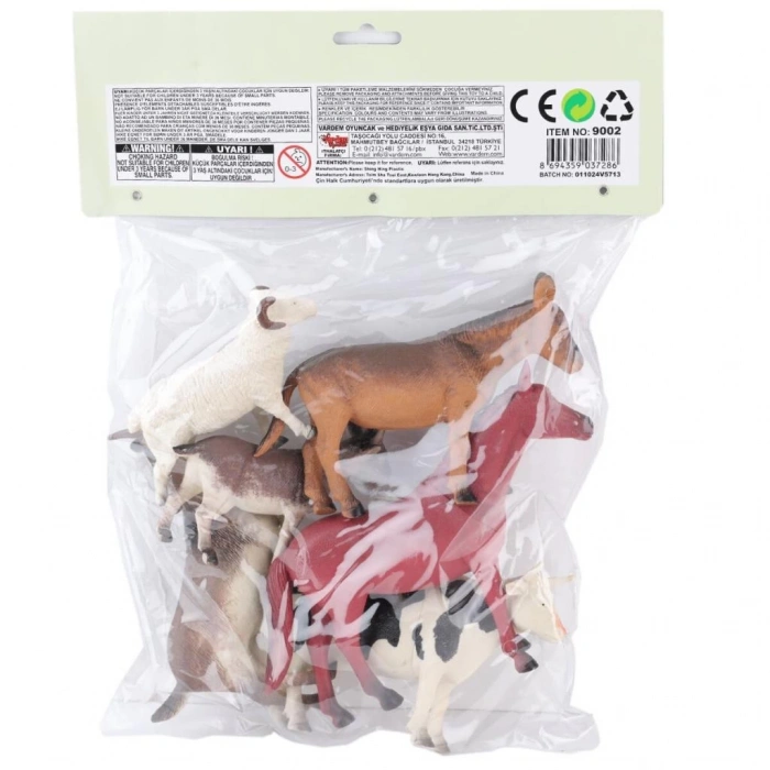 Eğitici Oyuncak  SH-9001-Vardem Poşetli 6Pcs 8 İnch  Çiftlik Hayvan ve Dinozor Set