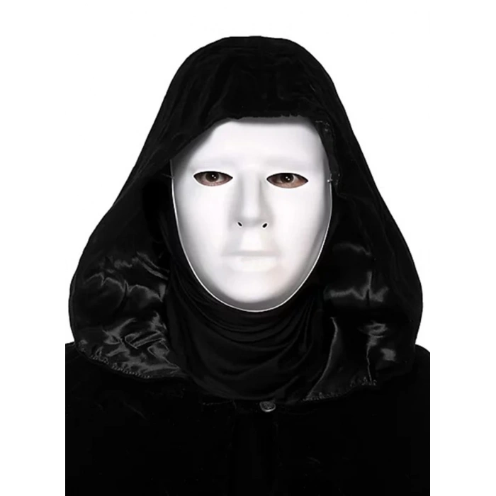 Eğitici Çocuk Siyah Kapüşonlu 120 cm Pelerin ve Beyaz Boyanabilir Tam Yüz Maske