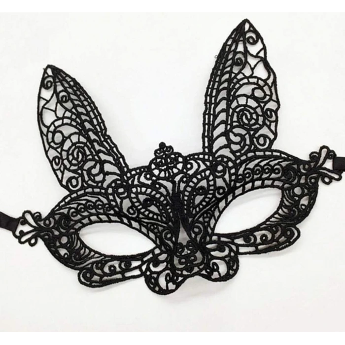 Çocuk Siyah Renk Dantel Kesim Dantel İşlemeli Balo Parti Maskesi 7 No