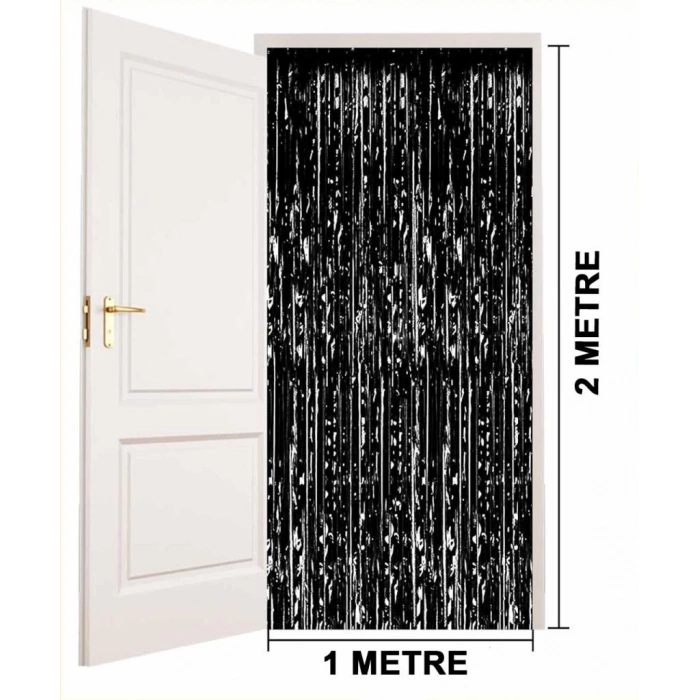 Çocuk Siyah Renk Ekstra Metalize Parlak Saçaklı Arka Fon Perde İthal A Kalite 1x2 Metre