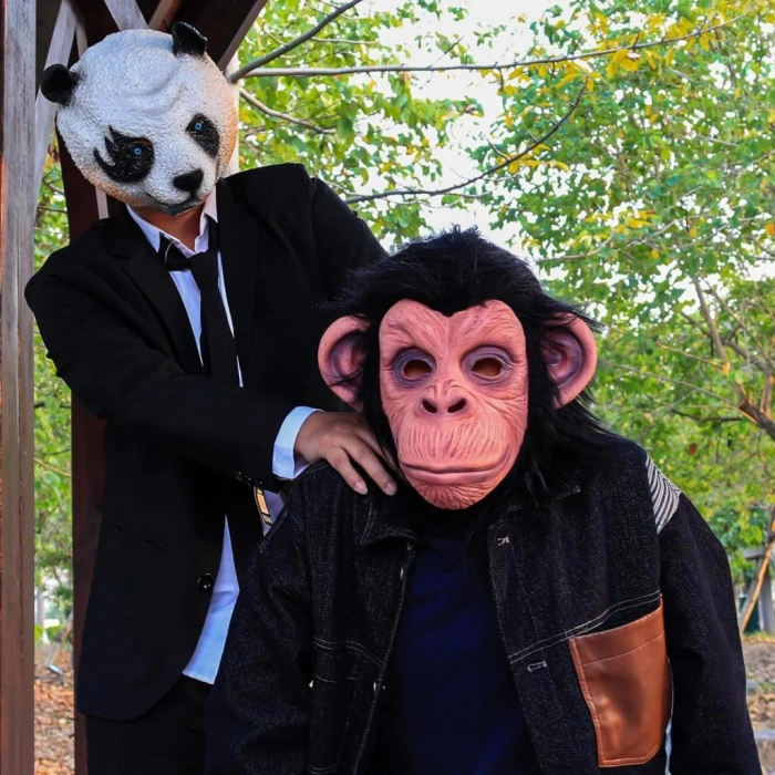 Çocuk Siyah Saçlı Kafaya Tam Geçmeli Lateks Şempanze Maskesi - Lateks Maymun Orangutan Goril Maske Et Maske