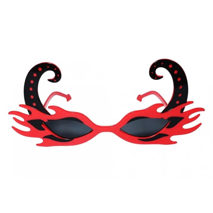 Çocuk SiyahBoynuzluKırmızıRenkAlevliPartiGözlüğü21x10cm