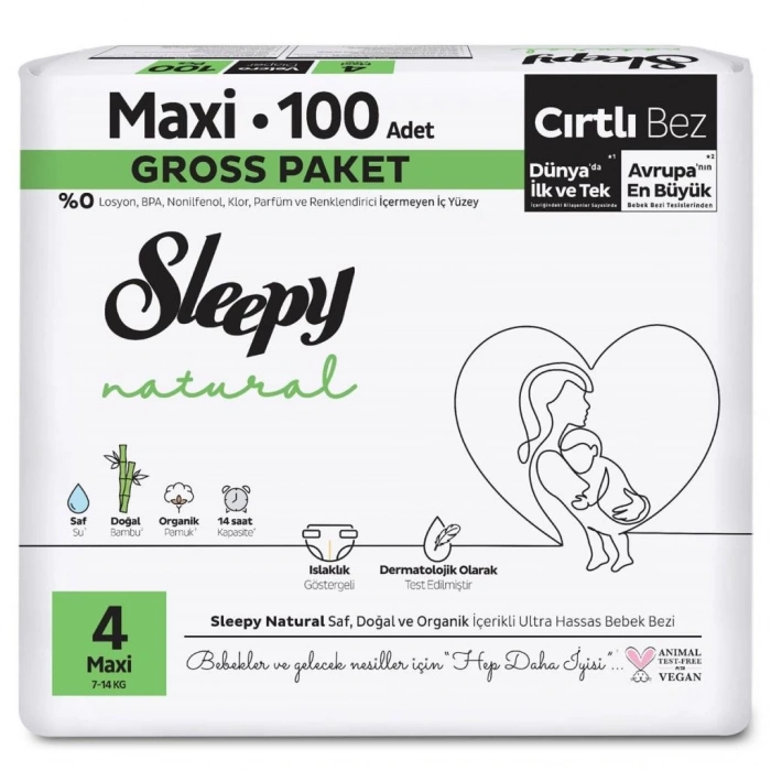 Çocuk Sleepy Natural Bebek Bezi Gross Paket 4 Beden 7-14 Kg 100 Adet