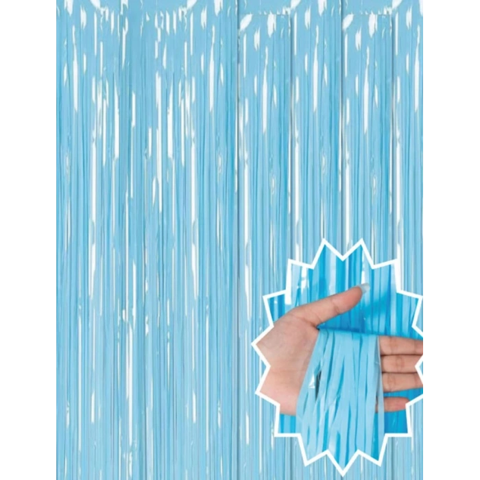 Eğitici Oyuncak Soft Mavi Püsküllü Kapı Perdesi - Parti, Baby Shower, Sünnet Süsü 1x2 m