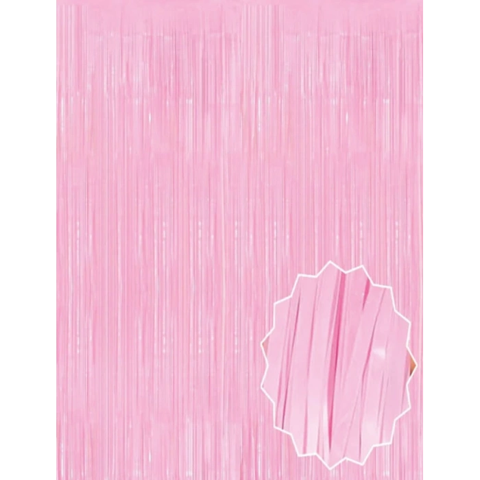 Eğitici Oyuncak Soft Pembe Püsküllü Kapı Perdesi - Parti, Baby Shower, Cinsiyet Partisi 1x2 m