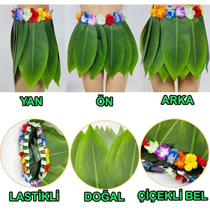 Tropikal Esintili Hawaii Yapraklı Parti Eteği Yetişkin Boy Renkli ve Şık Tasarım