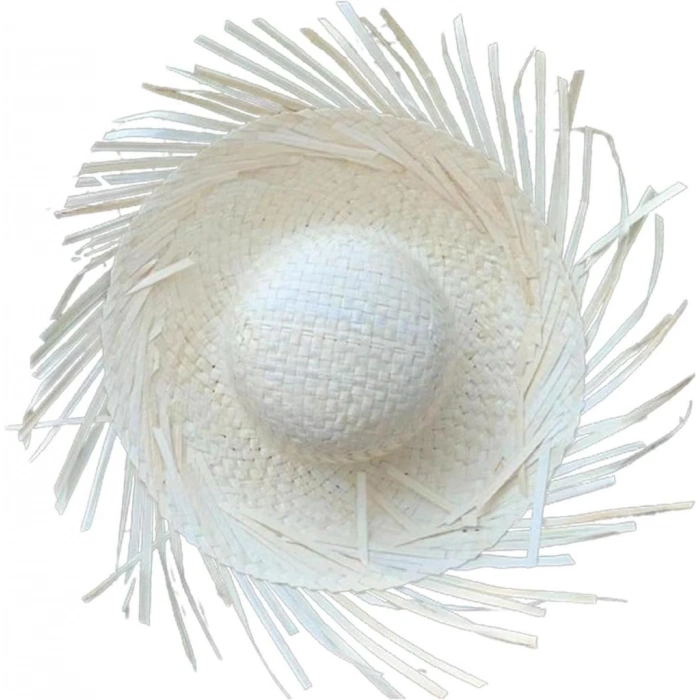 Tropikal Parti Beyaz Hasır Hawaii Şapkası Canlı ve Eğlenceli Parti Şapkası