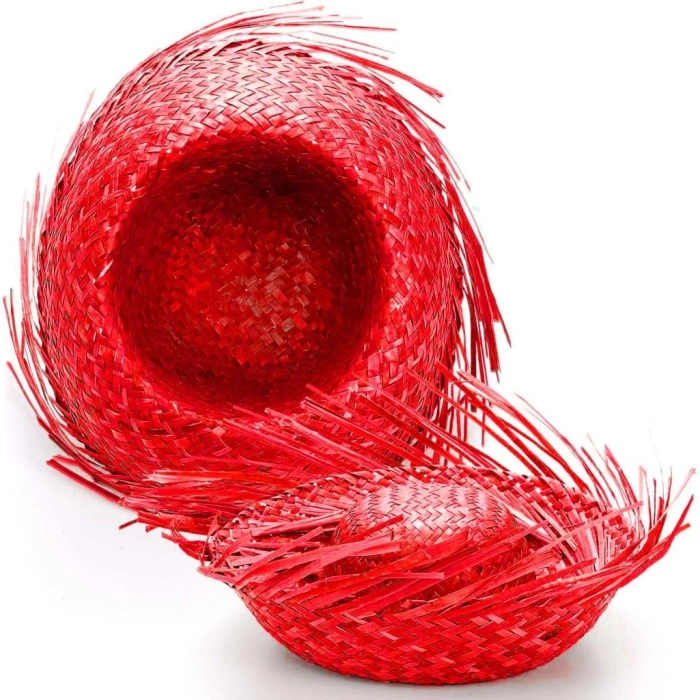 Tropikal Kırmızı Hasır Hawaii Şapkası Çocuklar İçin Eğlenceli ve Şık Parti Şapkası