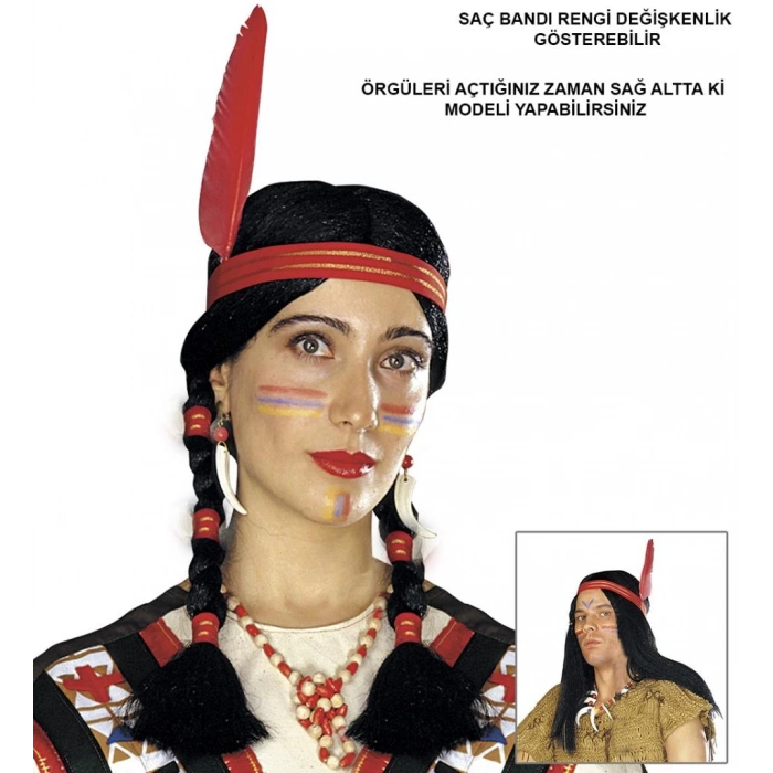 Tüylü Örgülü Hint Peruğu Çocuk Kostüm ve Rol Yapma Oyunu İçin Eğlenceli Aksesuar