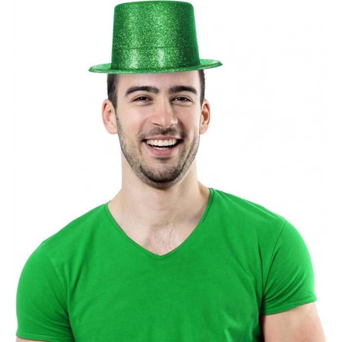 Yeşil Parıltılı Simli Fötr Silindir Parti Şapkası Eğlenceli ve Şık Tasarım