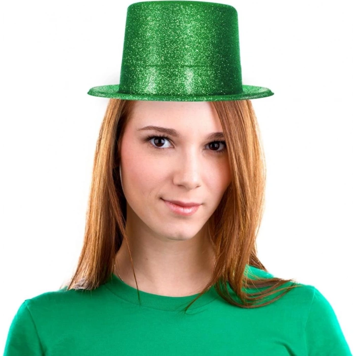 Yeşil Parıltılı Simli Fötr Silindir Parti Şapkası Eğlenceli ve Şık Tasarım