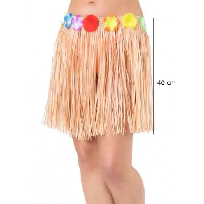 Saman Renk Püsküllü Hawaii Luau Hula Etek 40 cm Çocuk Gelişimine Uygun Tasarım