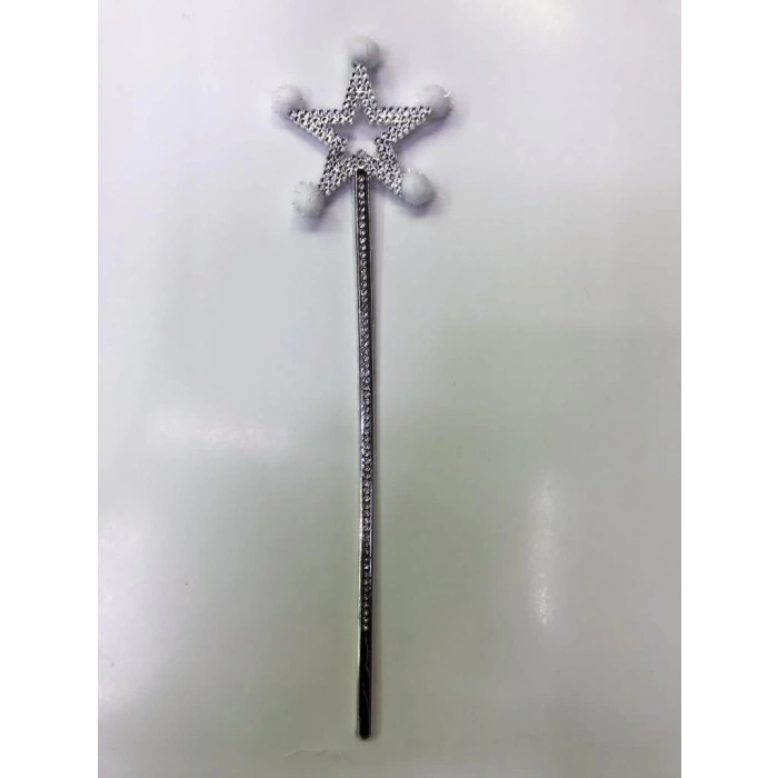 Çocuk Yıldız Peri Asası Sihirli Değnek Beyaz Ponponlu