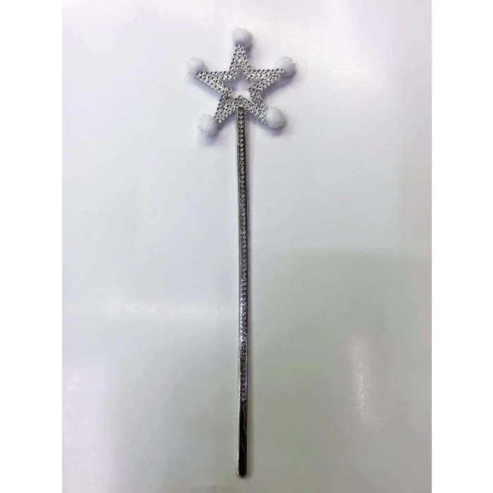 Çocuk Yıldız Peri Asası Sihirli Değnek Beyaz Ponponlu