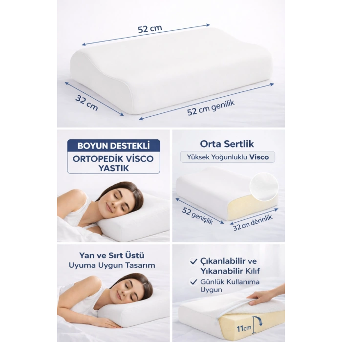 Ortopedik Visco Boyun Yastığı Boyun Düzleşmesine Destekli Lüks Yastık