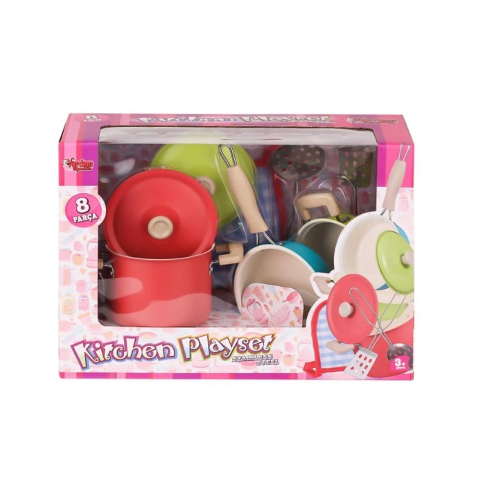 Pembe Emaye Tencere Seti Eğlenceli Çocuk Mutfağı