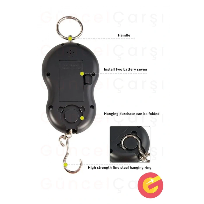 Pratik Pilli Dijital Bagaj Bavul Valiz Ağırlık Ölçme Tartısı, 50 KG Tartma Kapasitesi, Piller Hediye