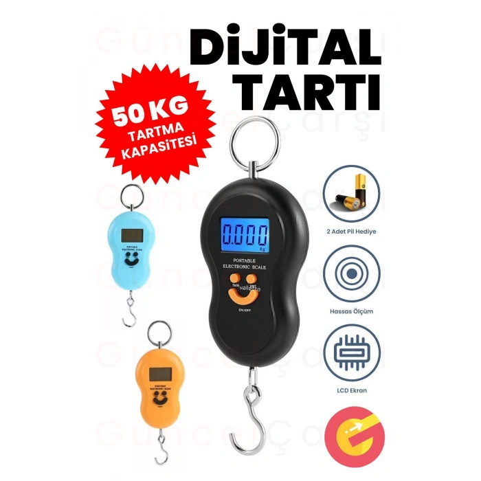 Pratik Pilli Dijital Bagaj Bavul Valiz Ağırlık Ölçme Tartısı, 50 KG Tartma Kapasitesi, Piller Hediye
