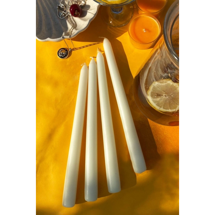 2li Premium Seri Dekoratif Beyaz Konik Şamdan Mum Bakkal Mum