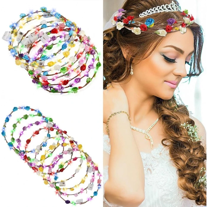 Renkli LED Çiçek Taç – 3 Işık Modlu Parti Tacı