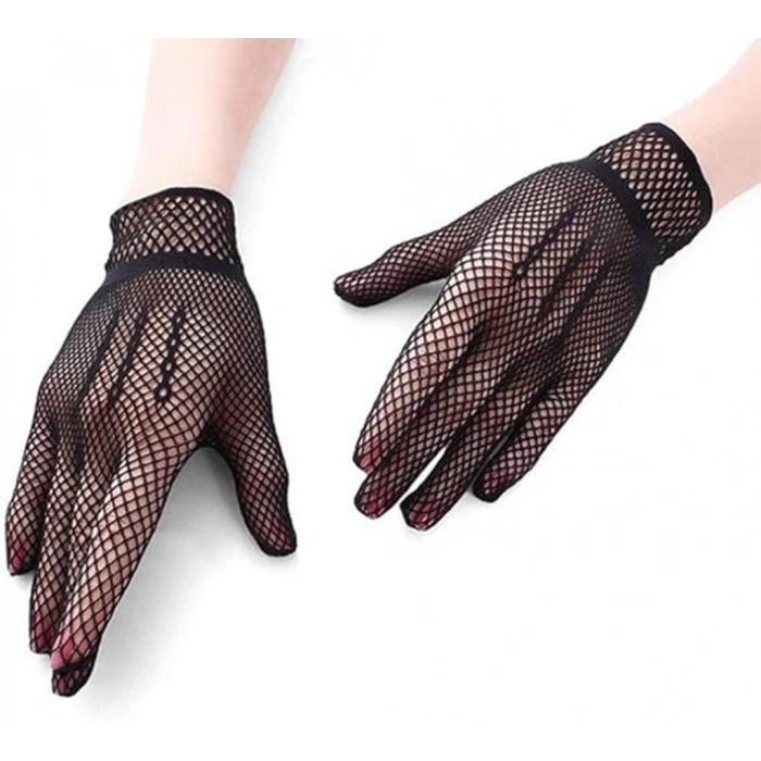 Çocuk Siyah Renk Likralı File Eldiven Parmaklı Örgü Eldiven Yetişkin Boy