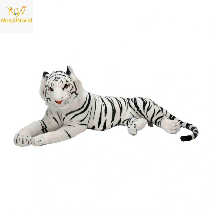 Yan Yatan Beyaz Peluş Kaplan 90 cm