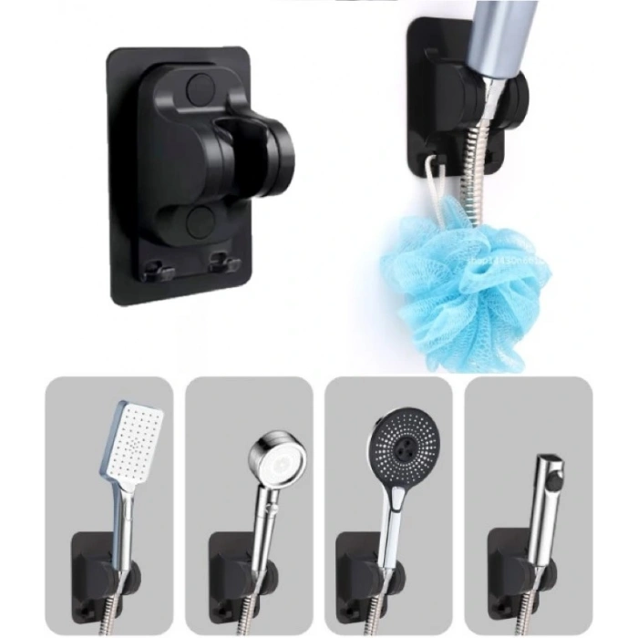 Yapışkanlı Duş Başlığı Tutucu Ayarlı Askılı Siyah
