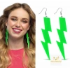 80’ler 90'lar Retro Neon Yeşil Şimşek Küpe 10 cm