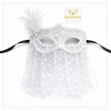 Beyaz Dantel Tüllü Peçeli Parti Maskesi – Tüylü İnci Detaylı