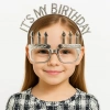 Çocuk İt&#39;sMyBirthdayYazılıTaçveMumŞekilliGözlükSetiGümüşRenk