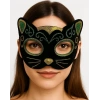 Çocuk Siyah Kadife Kaplama Üzeri Sarı Yeşil Sim İşlemeli Kedi Maskesi 20x13 cm