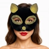 Çocuk   Siyah Renk Gold Simli Süet Kaplama Kedi Maskesi 18x14 cm