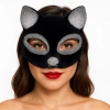 Çocuk Siyah Renk Gümüş Simli Süet Kaplama Kedi Maskesi 18x14 cm