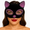 Çocuk Siyah Renk Pembe Simli Süet Kedi Maskesi 18x14 cm
