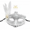 Lüks Beyaz Tüylü Venedik Maskesi – Taşlı Dantel Tasarım
