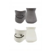 2li Sneakers Smile Penye Çorap Gri Ekru Yumuşak Ve Rahat Günlük Çorap