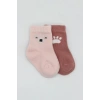 Çocuk Bistyle Bear Penye Soket Çorap 2Li BS10116 Pembe
