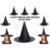 Eğitici Çocuk Halloween Siyah Renk Parlak Dralon Cadı Şapkası Yetişkin ve Çocuk Uyumlu 6 Adet