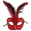 Çocuk   Kırmızı Renk Rugan Kaplama Kırmızı Tüylü Parti Maskesi 18x20 cm