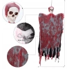 Çocuk Led Işıklı Kahkaha Atan Sesli Sensörlü Ürpertici Kuru Kafa Kanlı Korku Hayalet Saçaklı Dekor 90x50 cm