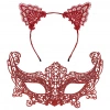 Eğitici Çocuk Romantik Kırmızı Dantel Maske Seti – Kedi Kulaklı Taç ve Maske 3 No