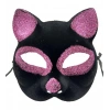 Çocuk Siyah Renk Pembe Simli Süet Kedi Maskesi 18x14 cm
