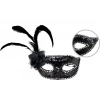 Çocuk Siyah Renk Yandan Tüylü Güllü Gümüş Taşlı Pullu Maske 20x22 cm