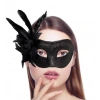 Çocuk Siyah Renk Yandan Tüylü Pul Payet İşlemeli Parti Maskesi 23x12 cm