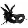 Çocuk Siyah Renk Yandan Tüylü Pul Payet İşlemeli Parti Maskesi 23x12 cm