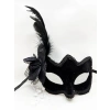 Çocuk Siyah Renk Yandan Tüylü Beyaz İncili Süet Kaplama A Kalite Lüks Parti Maskesi 20x23 cm