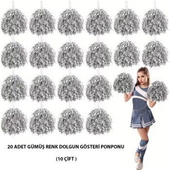 10 Çift ( 20 Adet ) Gümüş Renk 23 Nisan 19 Mayıs 29 Ekim Okul Gösteri Ponponları